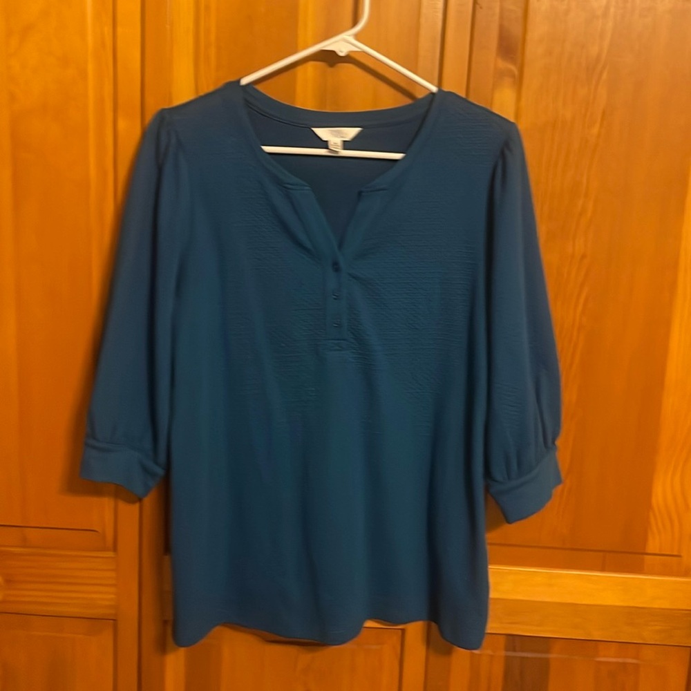 Time and Tru Teal 3/4 Sleeve Pullover Top